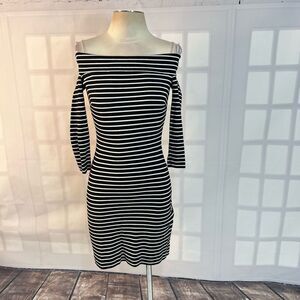 & Other Stories Stripes Fold Off-The-Shoulder Mini Dress Black Size 6